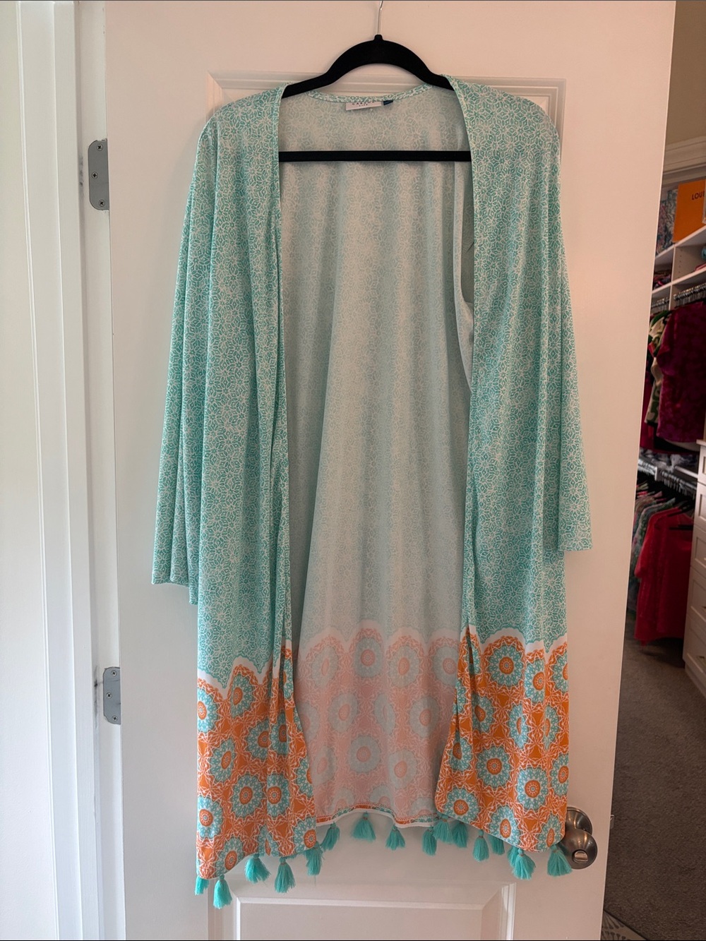 Cabana Life Aqua and Orange Tassel Swim Coverup